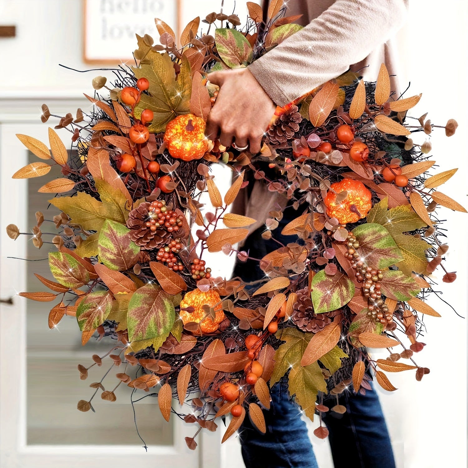 Fall wreath with pumpkins and pinecones 19.7 inch
