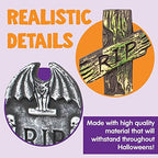 Halloween graveyard tombstone set contents five RIP headstones with metal ground stakes
