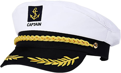 Captain sailor hat with gold-tone braid and emblem, admiral yacht costume accessory for adults