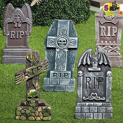 Realistic weathered foam Halloween tombstones with cracked gothic RIP gravestone designs