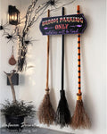 Witch Broom Parking Sign with 3 Wooden Brooms - Hocus Pocus Front Porch Decor