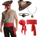 5-Piece Pirate Costume Accessories Set - Hat, Bandana, Sash, Eye Patch & Necklace