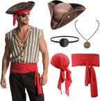 5-Piece Pirate Costume Accessories Set - Hat, Bandana, Sash, Eye Patch & Necklace