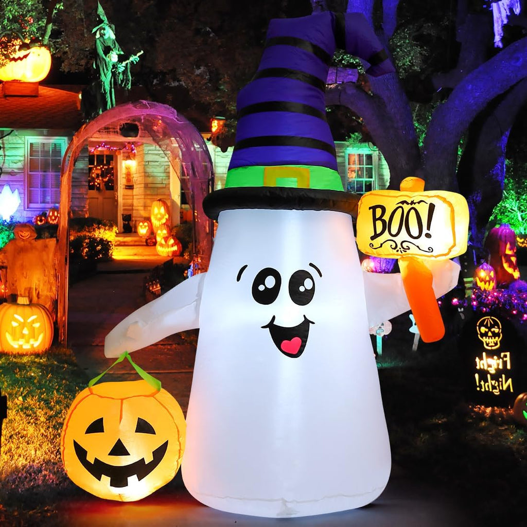 5 ft Halloween Inflatable Wizard Ghost with Pumpkin - Light-Up Blow-Up Yard Decoration