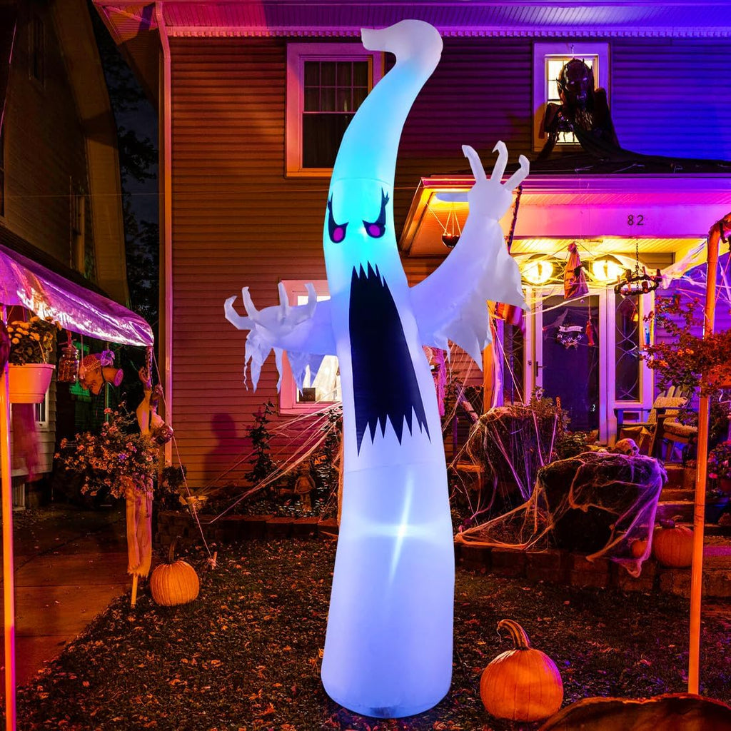 6 ft Halloween Inflatable Red-Eye Ghost - Color-Changing LED Blow-Up Yard Decoration