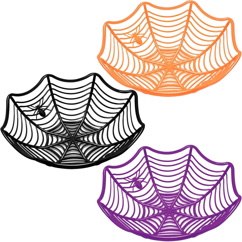 Halloween Spider Web Candy Bowls - 3 Pack, 11 inch (Orange, Black, Purple)