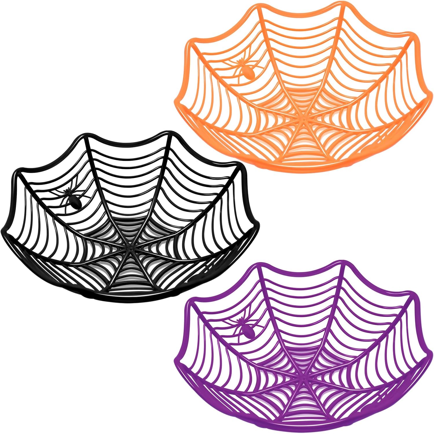 Halloween Spider Web Candy Bowls - 3 Pack, 11 inch (Orange, Black, Purple)