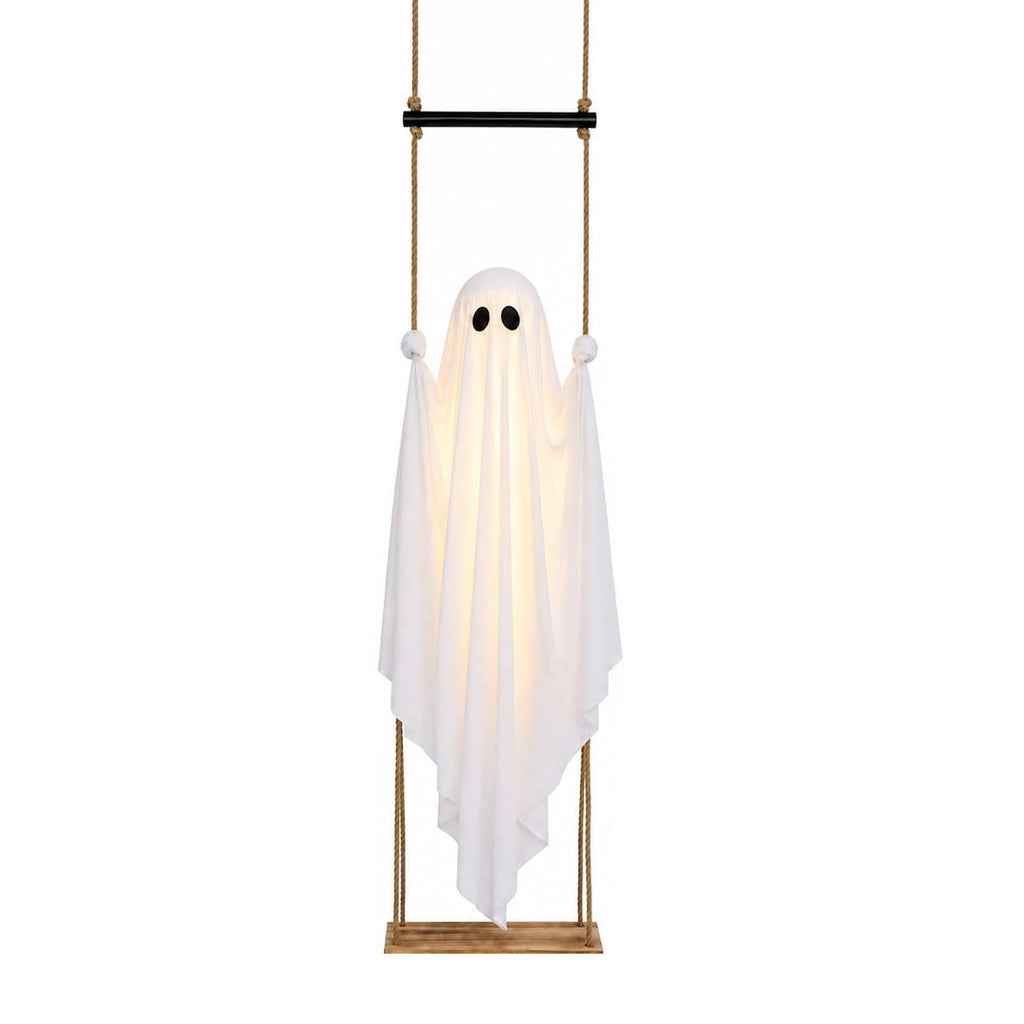 Hanging swing ghost decoration with lights, on white
