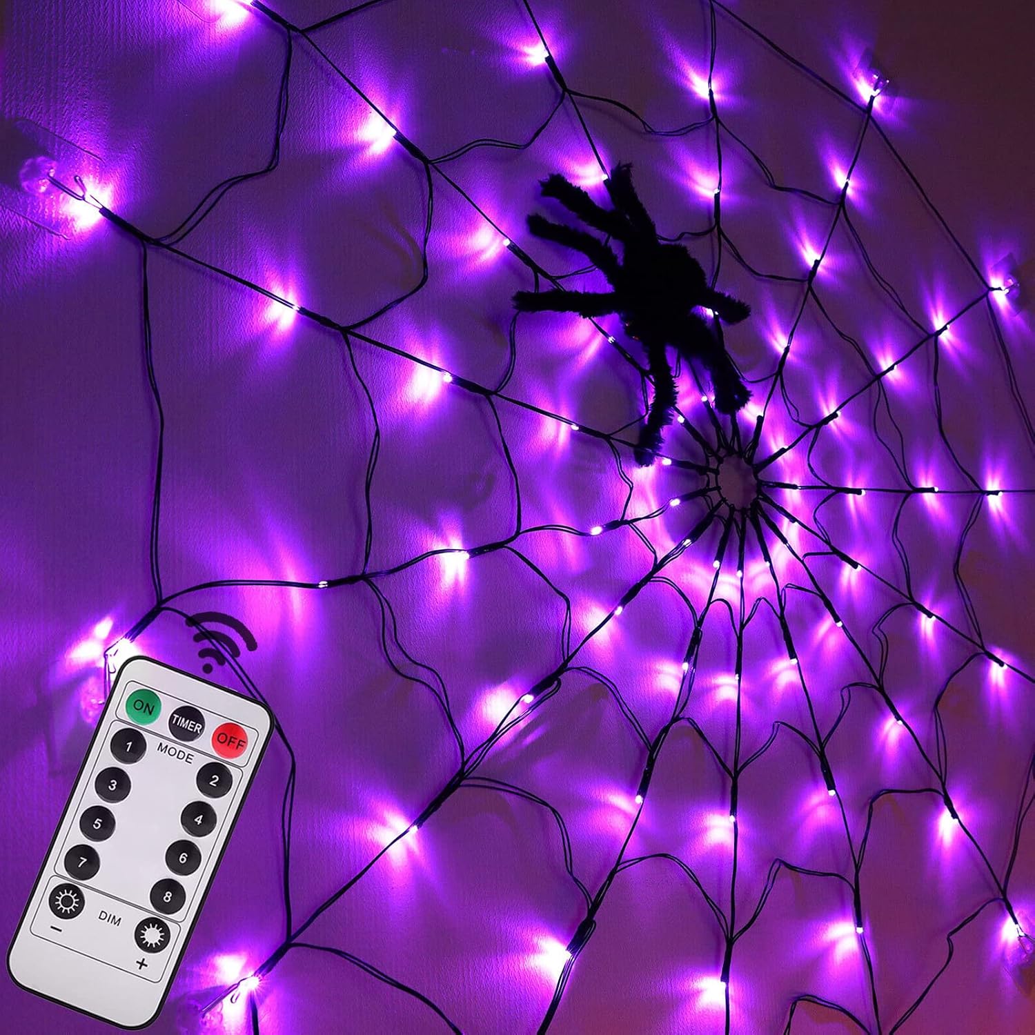 4 ft Halloween spider web lights Purple option
