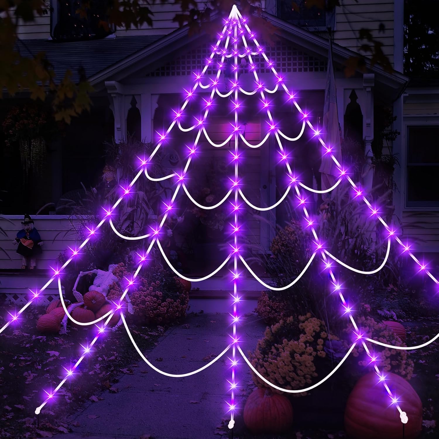 Halloween spider web lights in purple, 150 LED 16.4 ft option