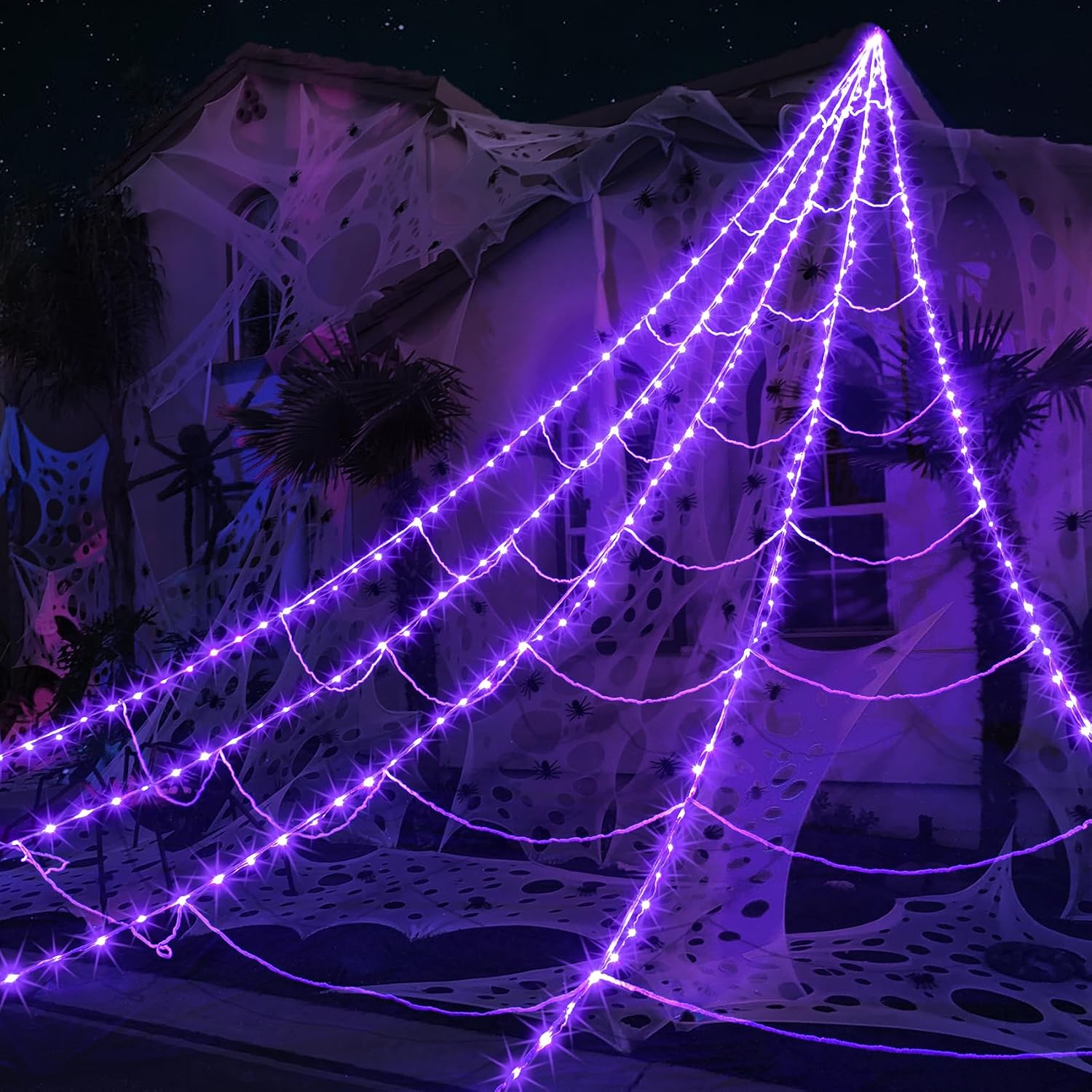 Halloween spider web lights in purple, 290 LED 23 ft option