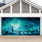13x6ft Halloween garage door banner graveyard scene with bats