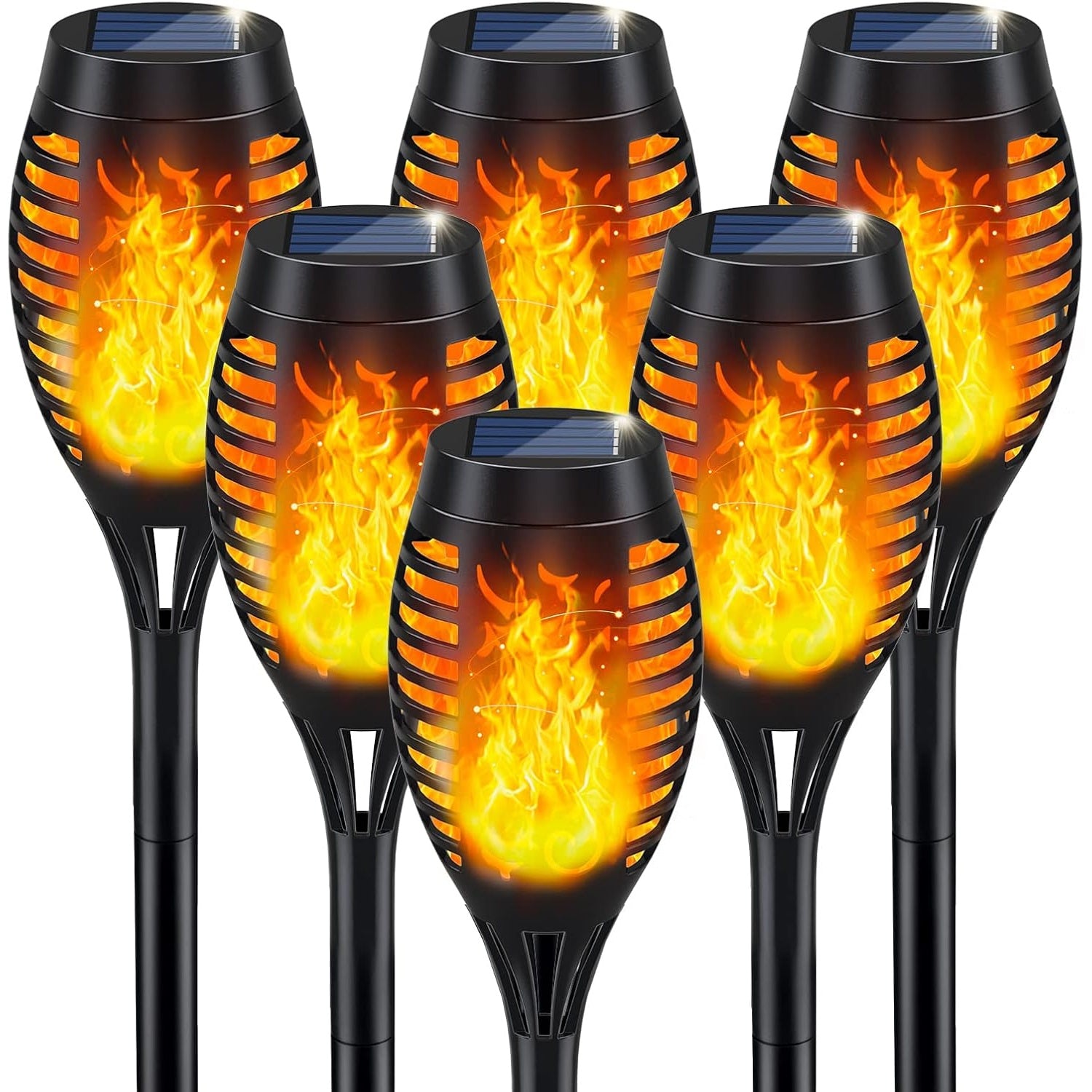 Six solar flame torch lights with flickering flame