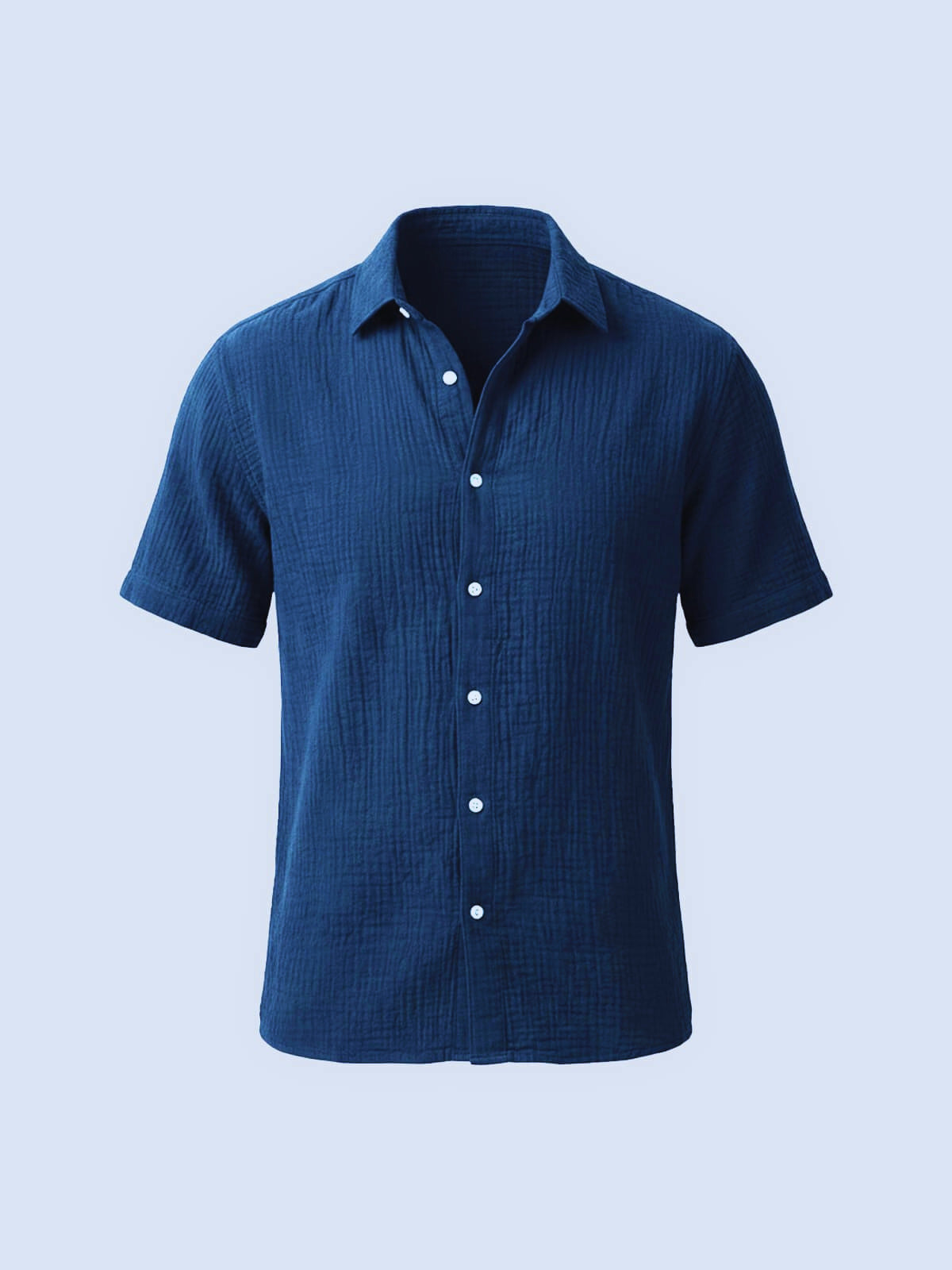 Crinkled Cotton Short Sleeve Button-Down Shirt