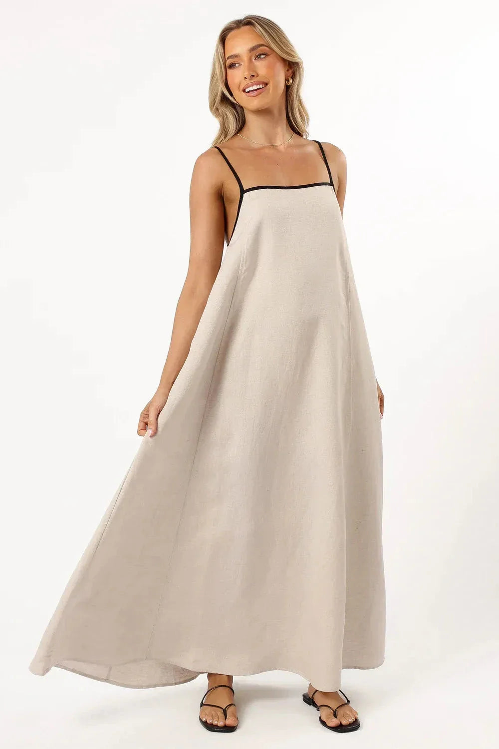 open back summer dress Akisha Open-Back Linen Maxi Dress – Minimalist A-Line Summer Dress