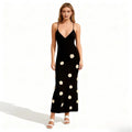 Alexie Rosette Knit Midi Dress – Plunging Neckline Lace-Up Back Dress | Couture Romantic Elegance