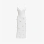 Alexie Rosette Knit Midi Dress – Plunging Neckline Lace-Up Back Dress | Couture Romantic Elegance