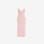 Alexie Rosette Knit Midi Dress – Plunging Neckline Lace-Up Back Dress | Couture Romantic Elegance