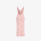 Alexie Rosette Knit Midi Dress – Plunging Neckline Lace-Up Back Dress | Couture Romantic Elegance