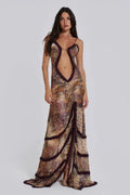 Sunset Glow Maxi Dress – Elegant Mesh Ruffle Maxi Dress | Day to Night Sophistication