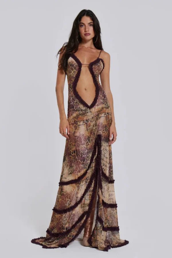 Sunset Glow Maxi Dress – Elegant Mesh Ruffle Maxi Dress | Day to Night Sophistication