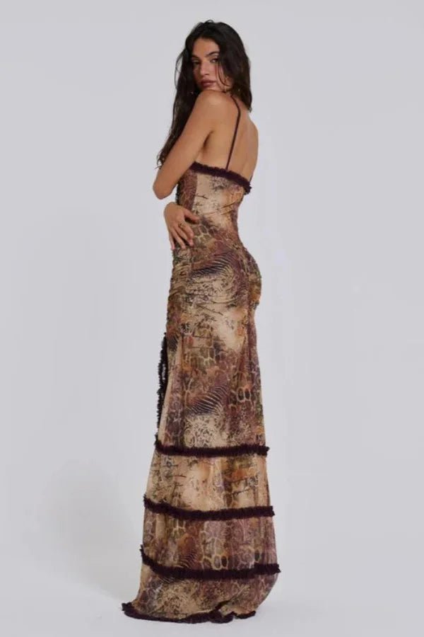 Sunset Glow Maxi Dress – Elegant Mesh Ruffle Maxi Dress | Day to Night Sophistication