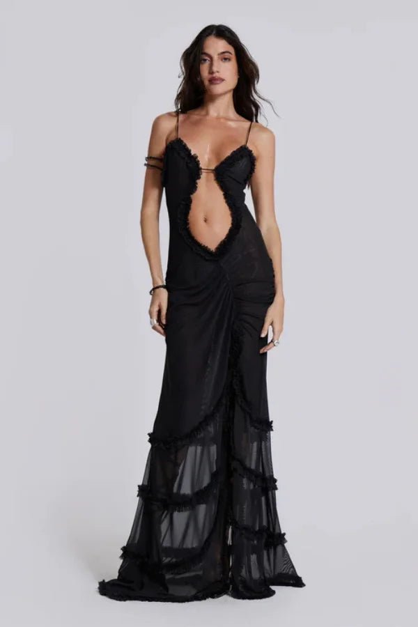 Sunset Glow Maxi Dress – Elegant Mesh Ruffle Maxi Dress | Day to Night Sophistication