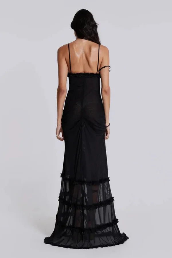 Sunset Glow Maxi Dress – Elegant Mesh Ruffle Maxi Dress | Day to Night Sophistication