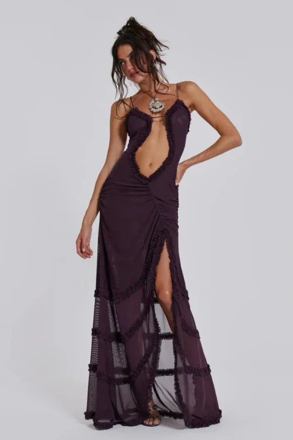 Sunset Glow Maxi Dress – Elegant Mesh Ruffle Maxi Dress | Day to Night Sophistication