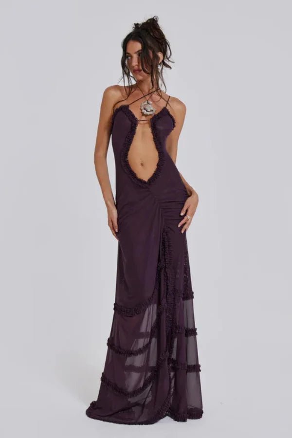 Sunset Glow Maxi Dress – Elegant Mesh Ruffle Maxi Dress | Day to Night Sophistication