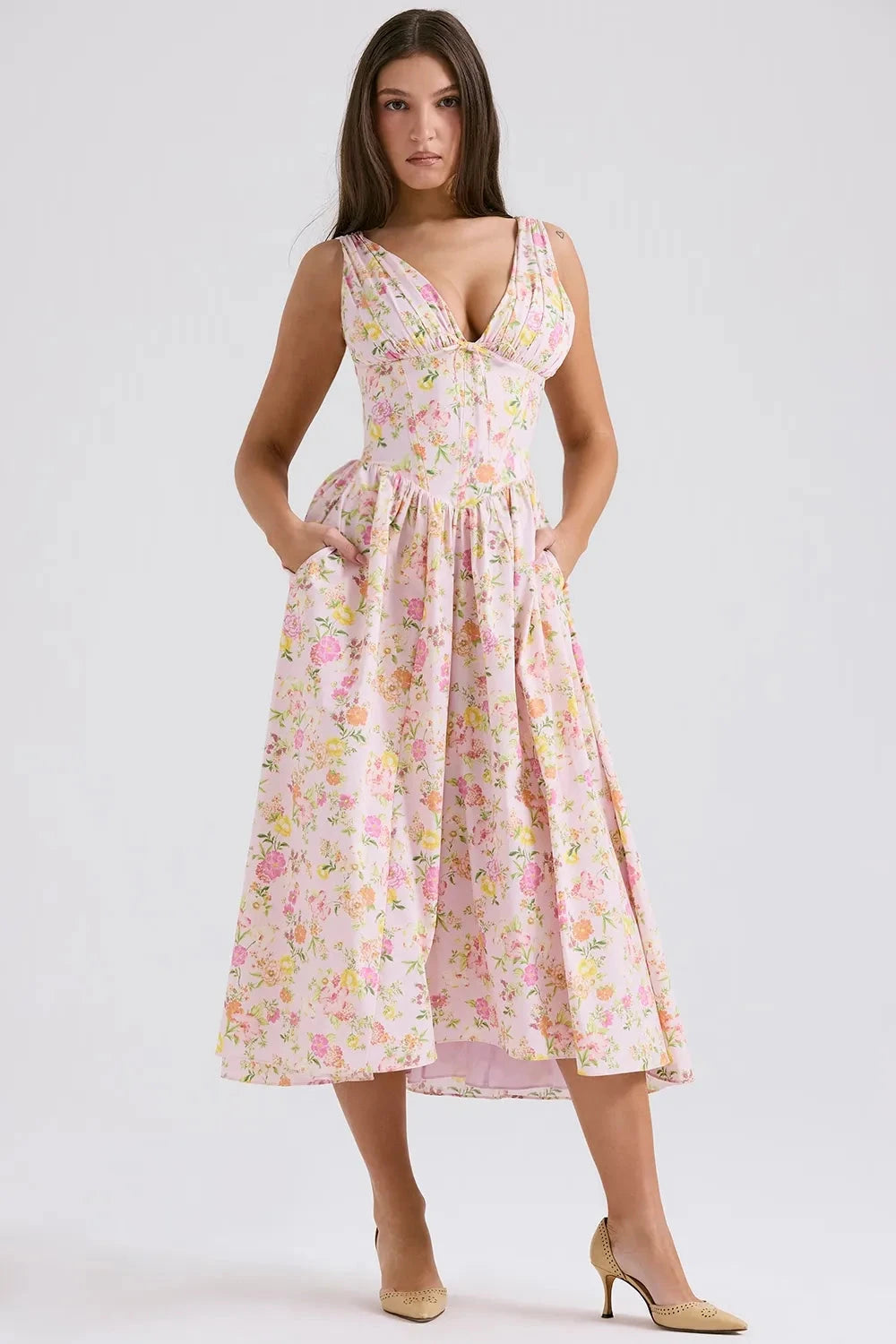 Embrace the Serenity Tropical Midi Sundress – Bold Print Vacation Dress | Effortless Island Elegance