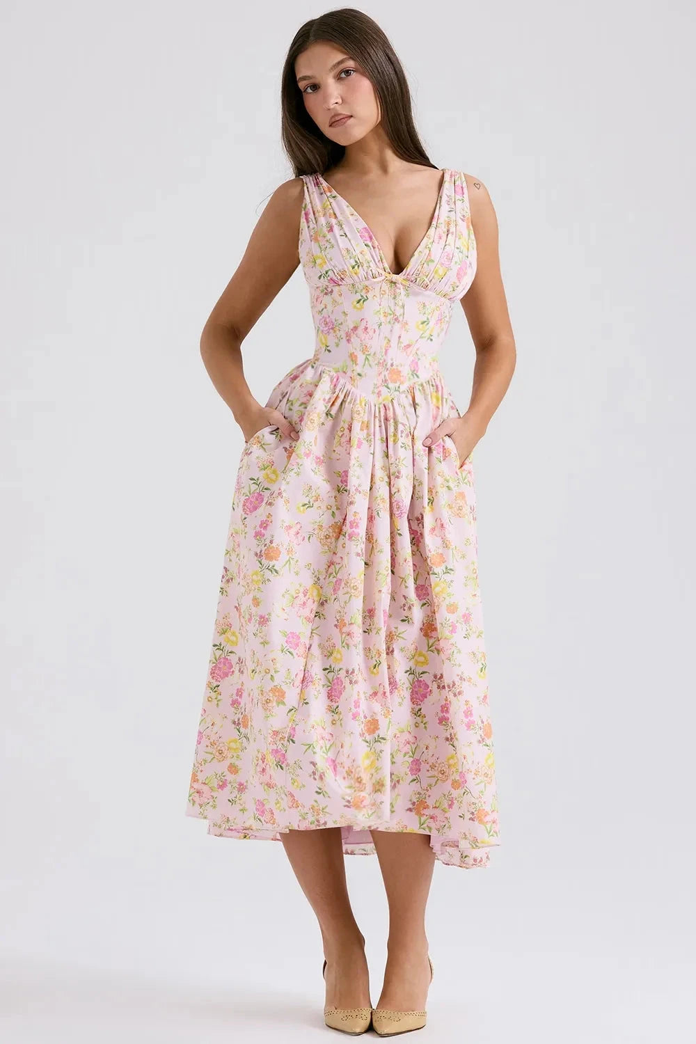 Embrace the Serenity Tropical Midi Sundress – Bold Print Vacation Dress | Effortless Island Elegance