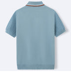Men’s Vintage-Inspired Ribbed Knit Polo Shirt – Striped 3-Button Placket Smart Casual Top