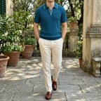 Men’s Vintage-Inspired Ribbed Knit Polo Shirt – Striped 3-Button Placket Smart Casual Top