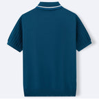 Men’s Vintage-Inspired Ribbed Knit Polo Shirt – Striped 3-Button Placket Smart Casual Top