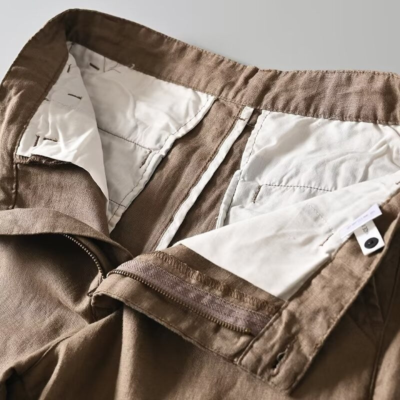 Men’s Pre-Washed Linen Relaxed Tailored Pants – Breathable Warm-Weather Trousers