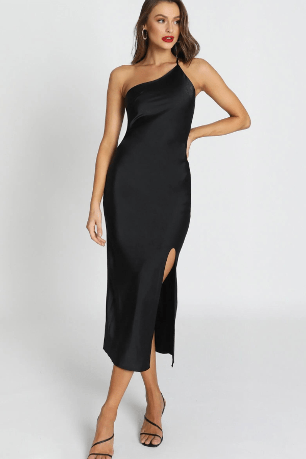 Anabelle Moonlight Satin Open-Back Maxi Dress – Elegant Thigh Slit Evening Gown | Modern Goddess Style