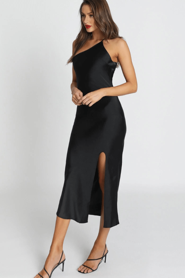 Anabelle Moonlight Satin Open-Back Maxi Dress – Elegant Thigh Slit Evening Gown | Modern Goddess Style