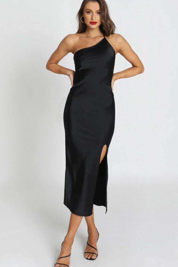 Anabelle Moonlight Satin Open-Back Maxi Dress – Elegant Thigh Slit Evening Gown | Modern Goddess Style