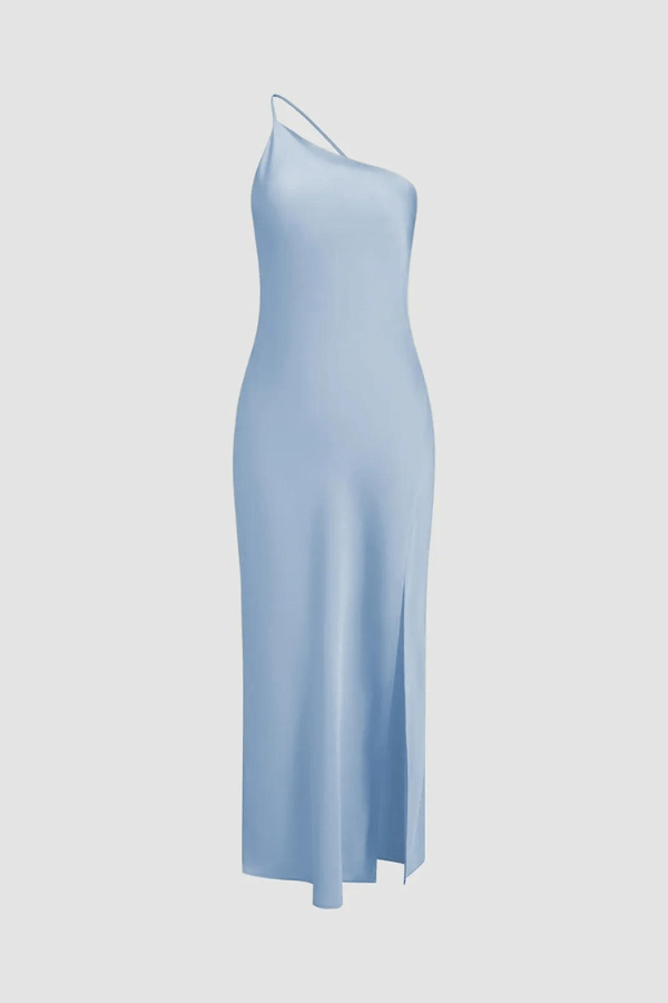 Anabelle Moonlight Satin Open-Back Maxi Dress – Elegant Thigh Slit Evening Gown | Modern Goddess Style