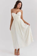 Julia Corset Pleated Midi Dress – Architectural Bustier Gown with Ethereal Movement | Modern Romantic Elegance