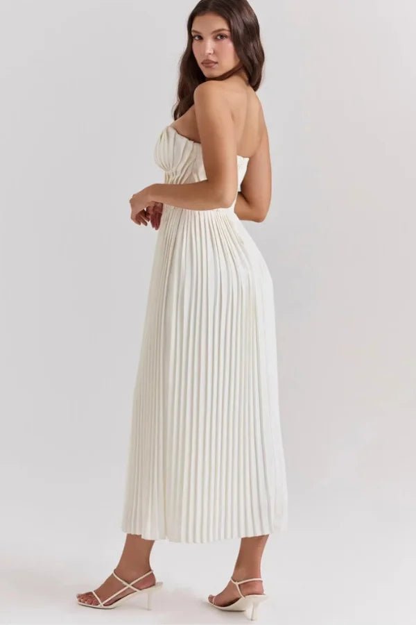 Julia Corset Pleated Midi Dress – Architectural Bustier Gown with Ethereal Movement | Modern Romantic Elegance