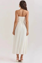 Julia Corset Pleated Midi Dress – Architectural Bustier Gown with Ethereal Movement | Modern Romantic Elegance