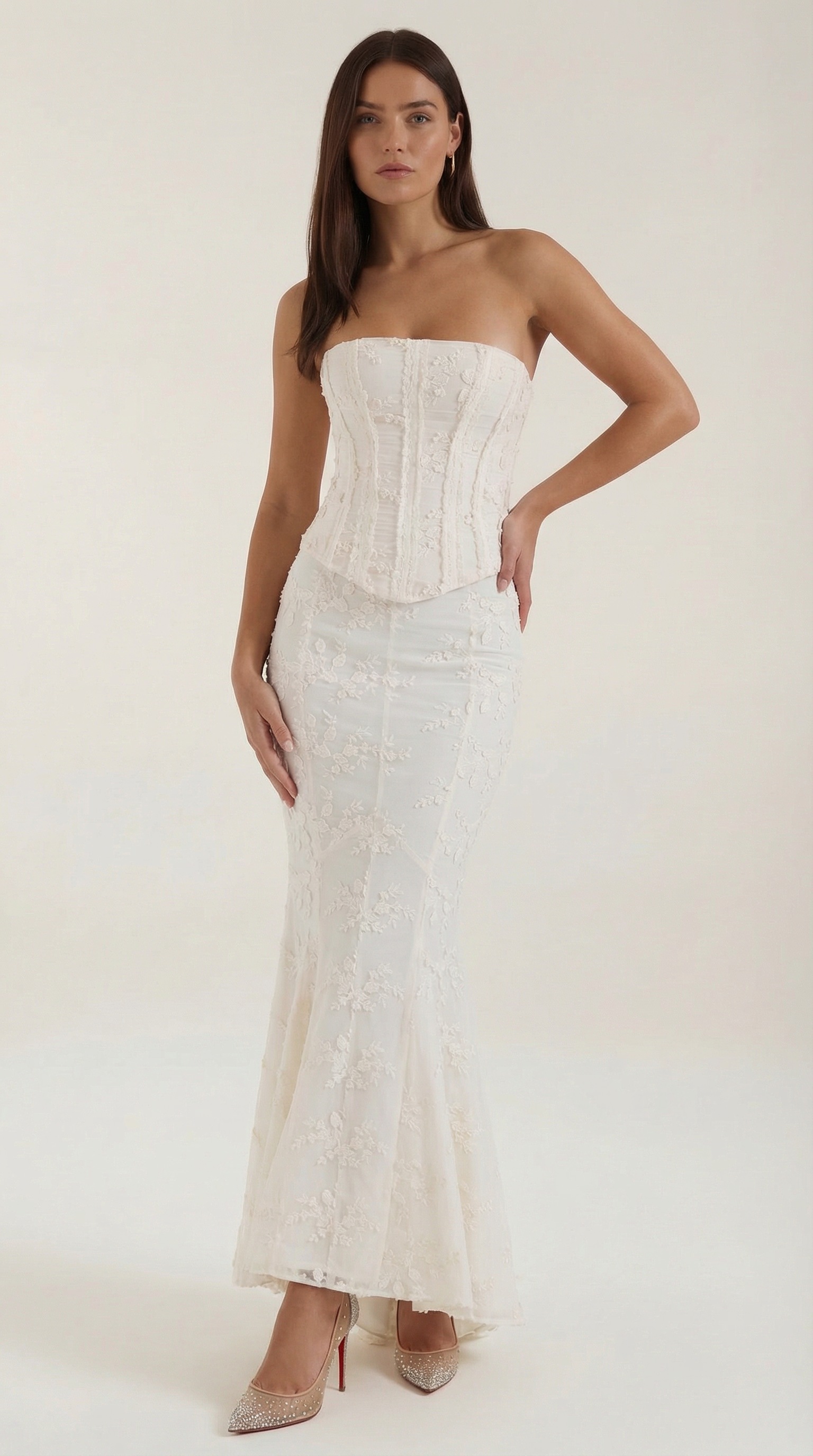 Anastasia Corset Lace Maxi Dress — Women’s Strapless Bustier Mermaid Wedding & Formal Lace Gown