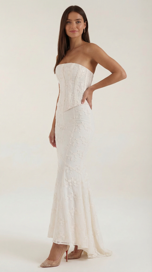 Anastasia Corset Lace Maxi Dress — Women’s Strapless Bustier Mermaid Wedding & Formal Lace Gown