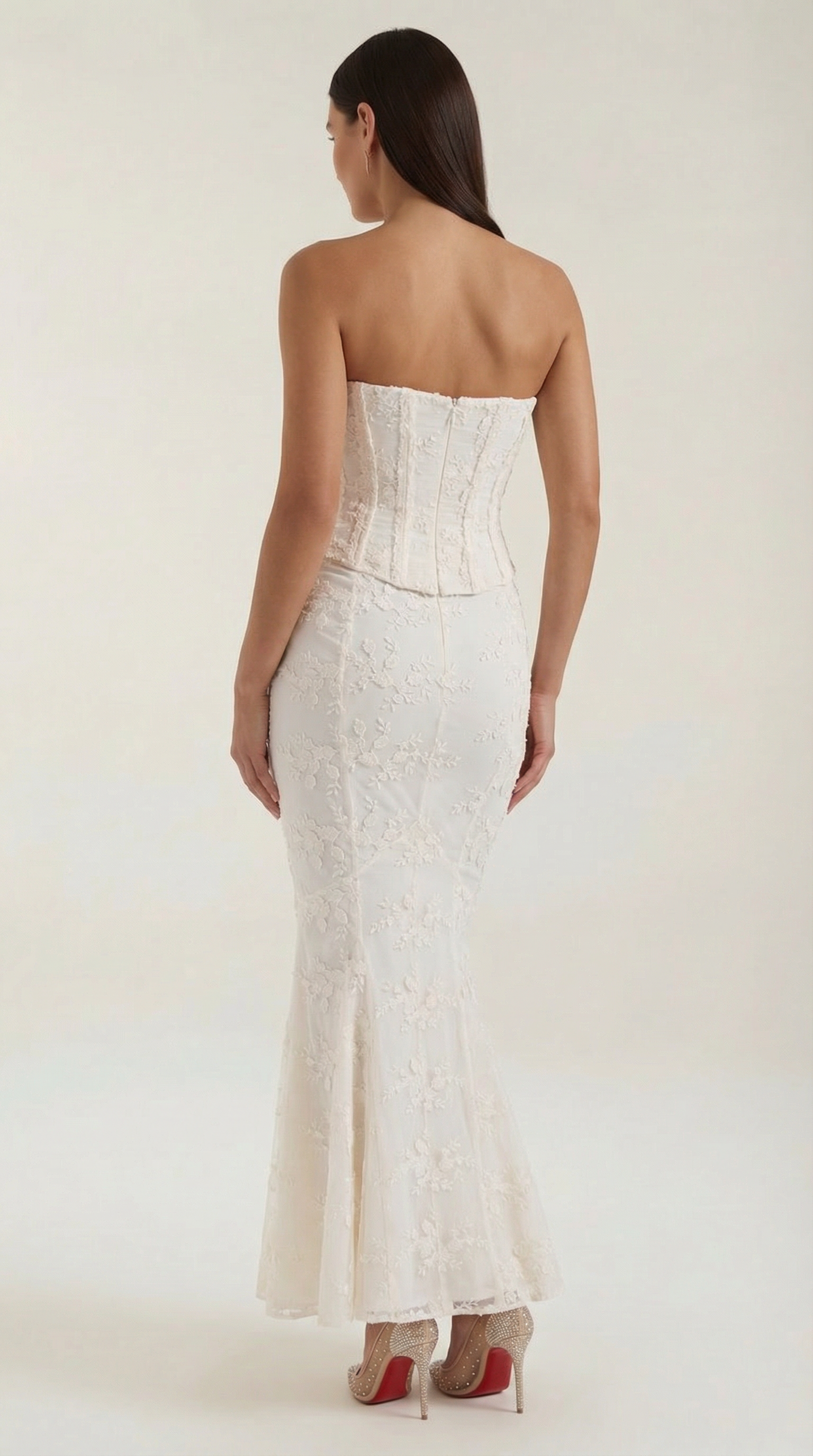 Anastasia Corset Lace Maxi Dress — Women’s Strapless Bustier Mermaid Wedding & Formal Lace Gown
