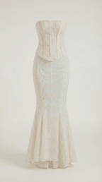Anastasia Corset Lace Maxi Dress — Women’s Strapless Bustier Mermaid Wedding & Formal Lace Gown