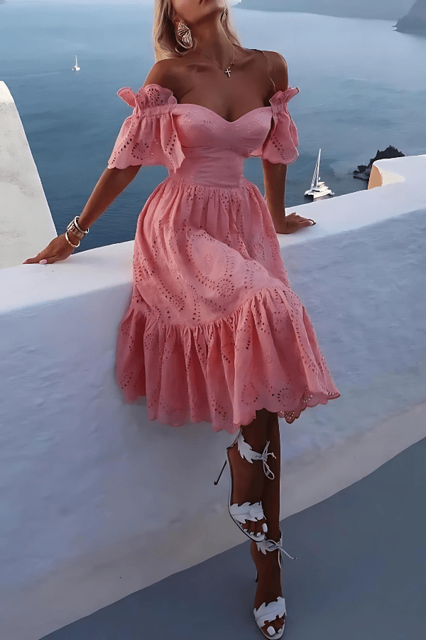 Nathalia  Off-Shoulder Patchwork Ruffle Mini Dress – Feminine Flair Romantic Style