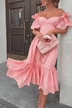 Nathalia  Off-Shoulder Patchwork Ruffle Mini Dress – Feminine Flair Romantic Style
