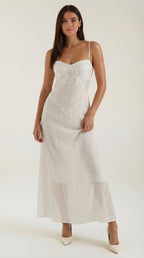 Donna Lace Maxi Dress — Women’s Sweetheart Floral Jacquard Bridal Gown Elegant Formal Evening Dress